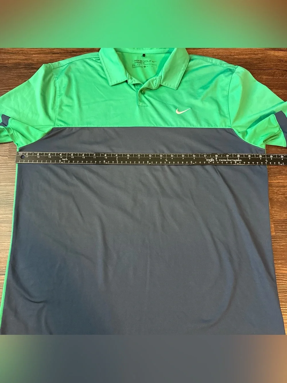 Nike Polo Shirt Mens Medium Blue Green Dri Fit Colorblock Golf Sporty Athleisure